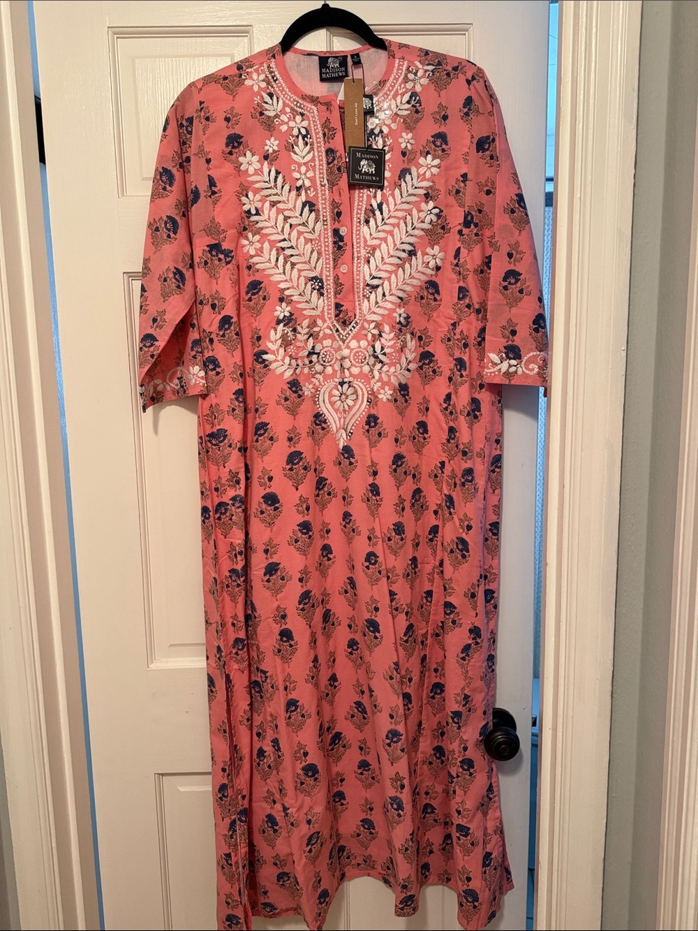 Madison Mathews Coral Embroidered Maxi Dress